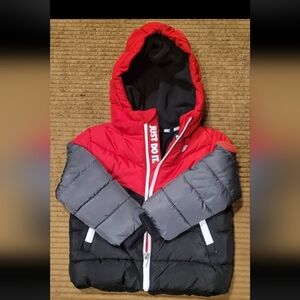 Nike Toddler Puffer Jacket Size 2T Red & Black Full Zip Hooded Just Do It